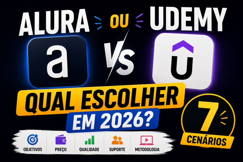 Alura ou Udemy: qual escolher em 2026 (7 cenários)